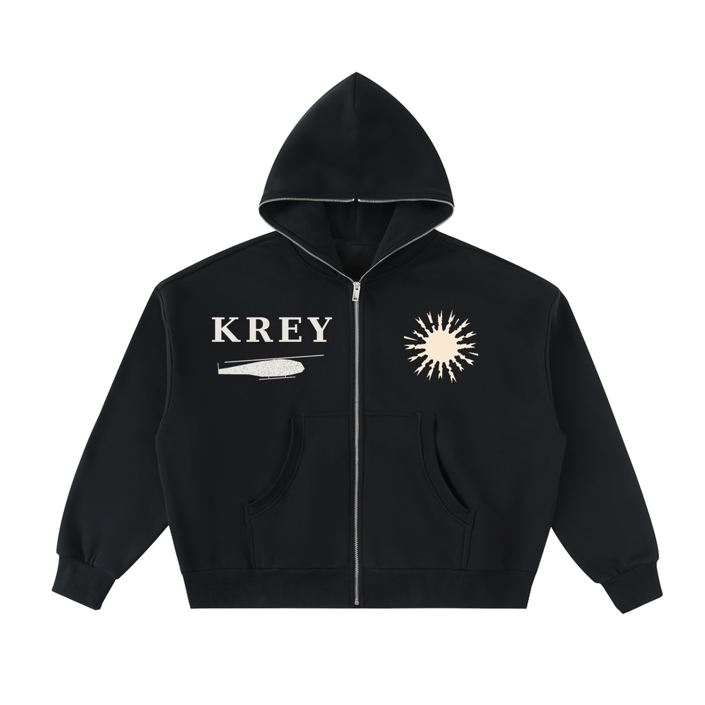 Krey Fleeced Full-Zip Boxy Hoodie